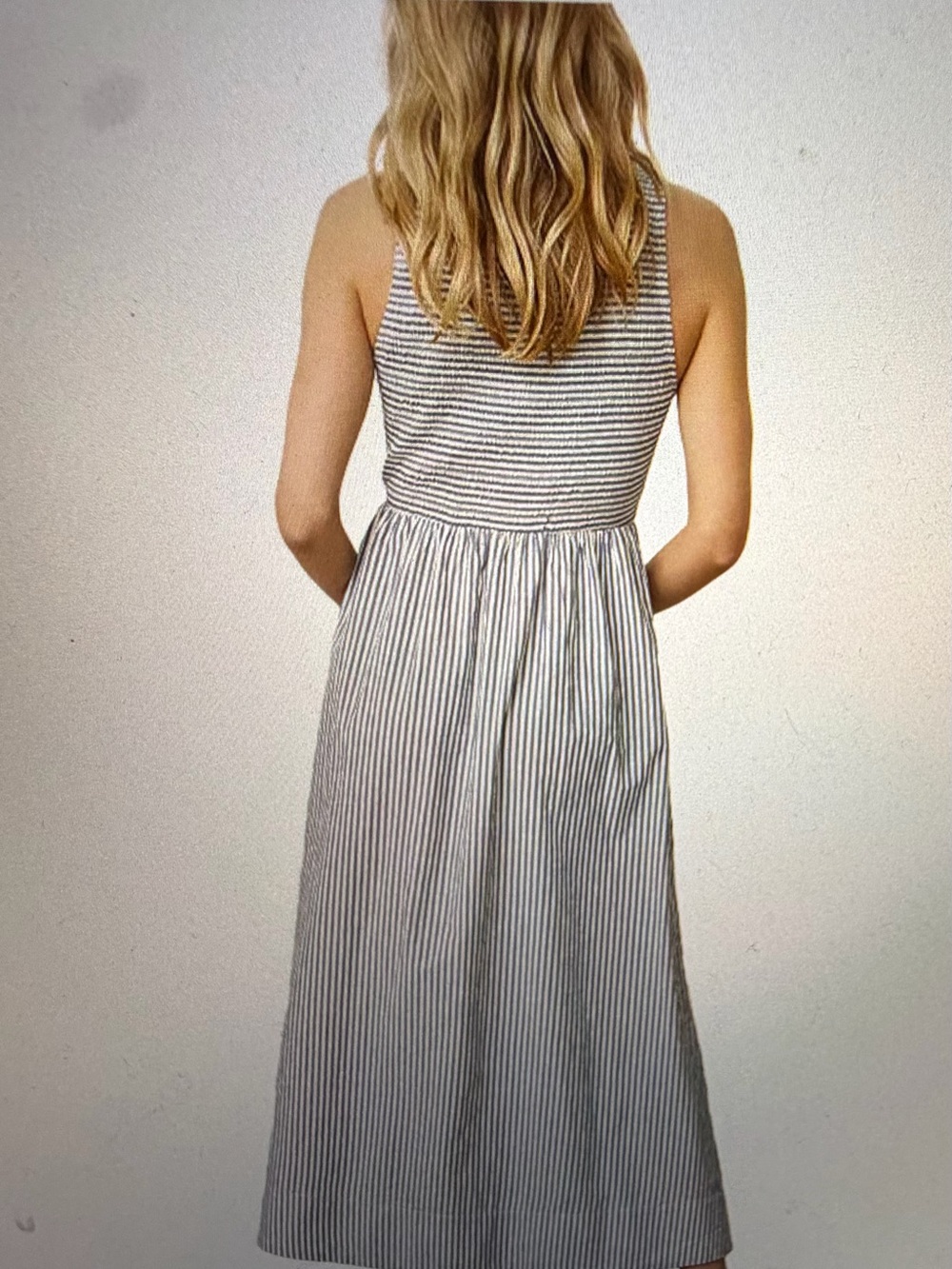 Marine Layer Darcy Poplin Blue/White Striped Maxi Dress with Pockets - XS - Picture 2 of 7